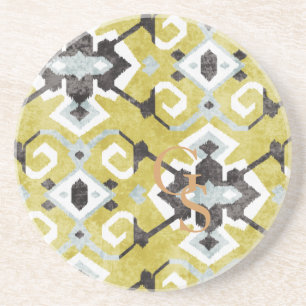 Porta-copos Boho chique padrão tribal ikat amarelo monograma