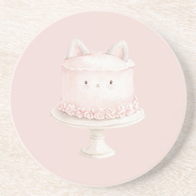 Porta-copos Bolo de Gatinho Cor-de-Rosa Fofo Meow (Frente)