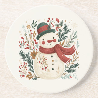 Porta-copos Boneco de Neve Retro com Chapéu Verde e Cachecol V