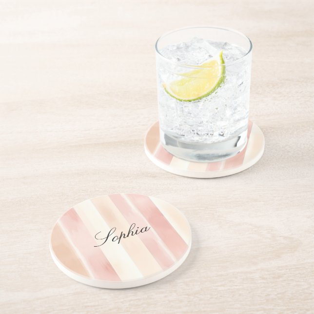 Porta-copos Bonito faixas de creme cor-de-rosa-pêssego (Lateral)