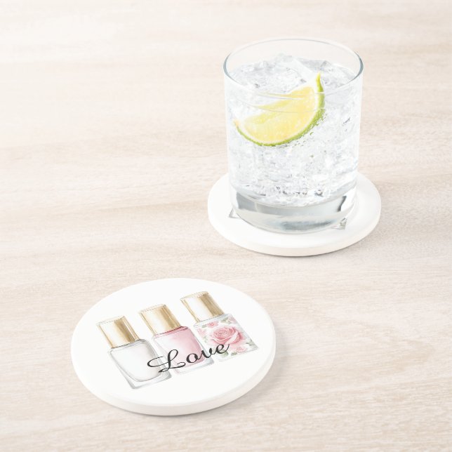 Porta-copos Bonito Rosa Blush Pink Nail Floral Polonês (Lateral)