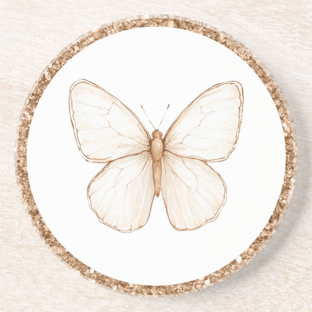 Porta-copos Borboleta Branca Brilho Falso Dourado   (Frente)