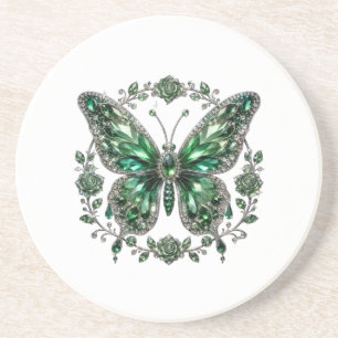 Porta-copos Borboleta de Cristal Verde Moldura Floral