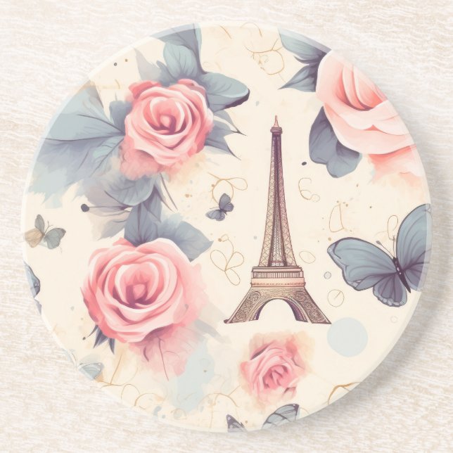 Porta-copos Borboleta e padrão de Rosas da Torre Eiffel (Frente)