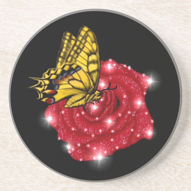 Porta-copos Borboleta em rosa vermelha com estrelas e gotas de (Frente)