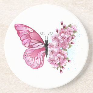Porta-copos Borboleta Flor com Sakura Rosa