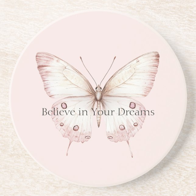Porta-copos Borboleta Rosa Claro Acredite em Sonhos (Frente)