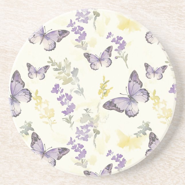 Porta-copos Borboletas Roxas Flor de Lavanda (Frente)