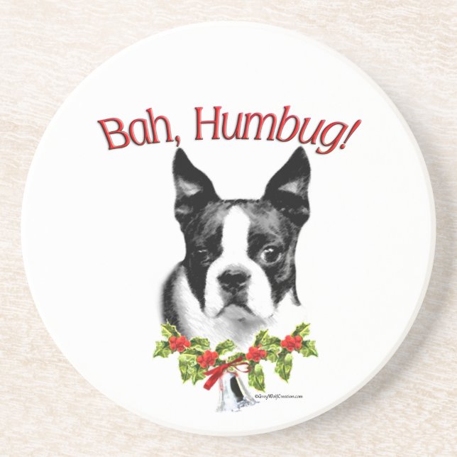 Porta-copos Boston Terrier Bah Humbug (Frente)
