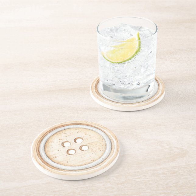 Porta-copos Botão de Costura Branco Creme (Lateral)