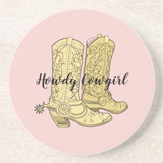 Porta-copos Botas de Cowgirl Rosa Amarelo (Frente)