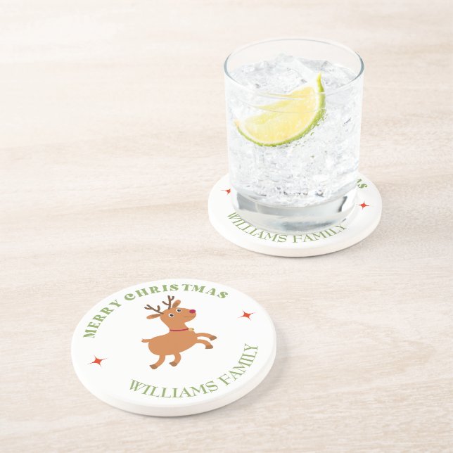 Porta-copos Branca de rena de texto de Natal feliz (Lateral)