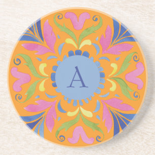 Porta-copos Brilhante Monograma Floral Mexicano em Arenito