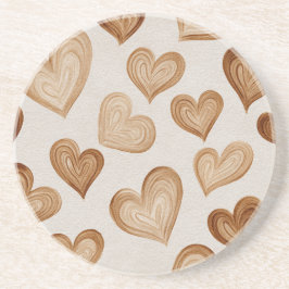 Porta-copos Brown Cream Hearts Stripes