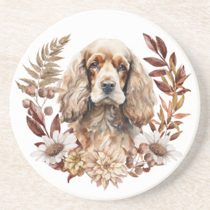 Porta-copos Buff American Cocker Spaniel Dog Autumn Wreath
