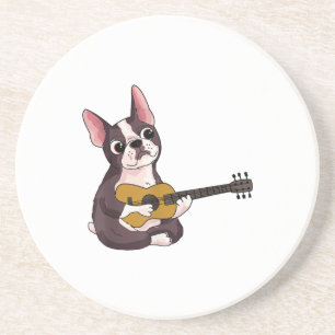 Porta-copos Buldogue Francês Tocando Violão Engraçado Guitarri