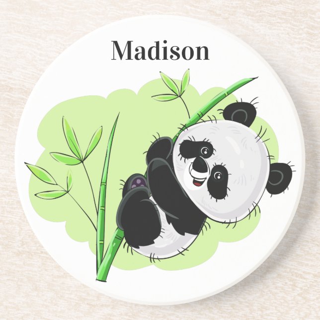Porta-copos Bule de arenito com nome personalizado de Panda Fo (Frente)
