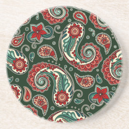 Porta-copos Bule de Arenito Paisley Vermelho e Verde