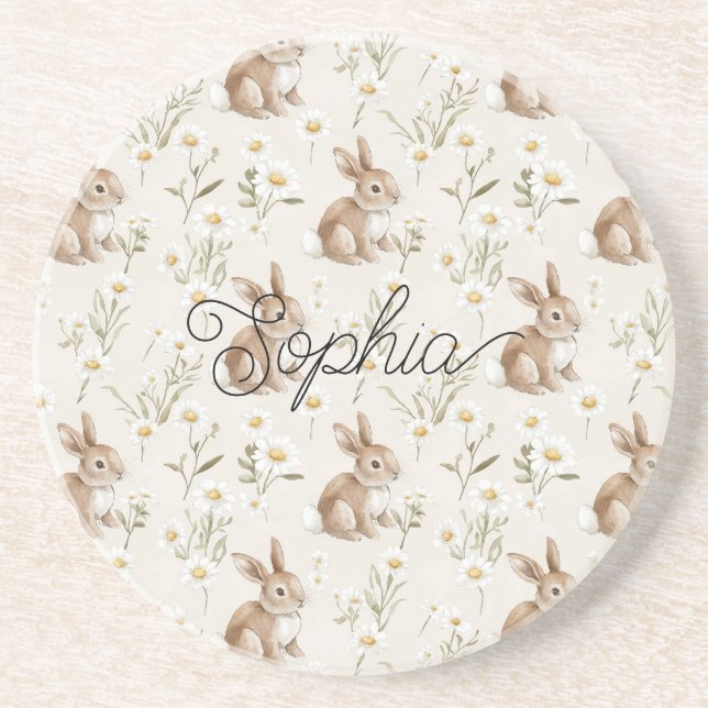 Porta-copos Bunny Rabbits Daisy Flowers (Frente)