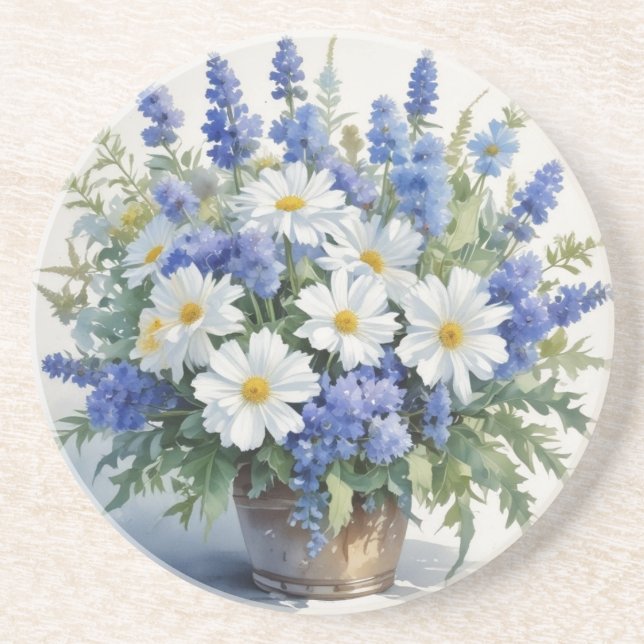 Porta-copos Buquê de Flores Elegante Aquarela (Frente)