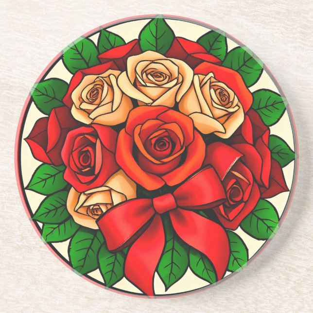 Porta-copos Buquê Elegante de Rosas Vermelhas e Brancas (Frente)