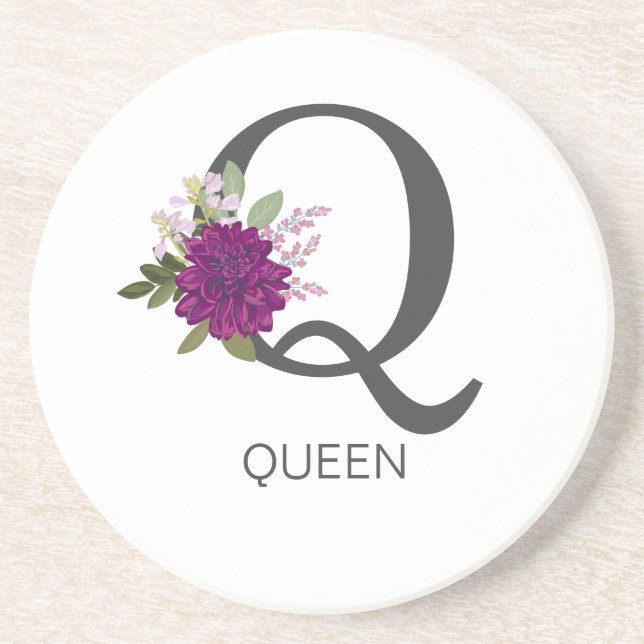 Porta-copos Burgundy Dahlia Floral Alphabet Letter Monogram   (Frente)