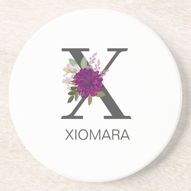 Porta-copos Burgundy Dahlia Floral Alphabet Letter Monogram   (Frente)