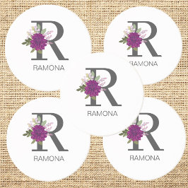 Porta-copos Burgundy Dahlia Floral Alphabet Letter Monogram  