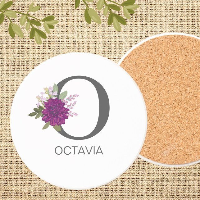 Porta-copos Burgundy Dahlia Floral Alphabet Letter Monogram   (Criador carregado)