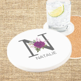 Porta-copos Burgundy Dahlia Floral Alphabet Letter Monogram  