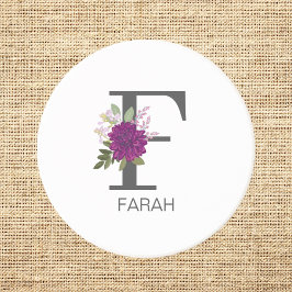 Porta-copos Burgundy Dahlia Floral Alphabet Letter Monogram  