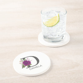 Porta-copos Burgundy Dahlia Floral Alphabet Letter Monogram  O