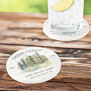 Porta-copos Cabana Lodge Aquarela Floresta Verde Nebulosa Vint