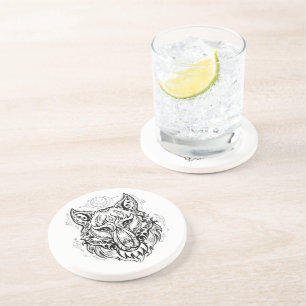 Porta-copos Cabeça de lobo com decoração étnica