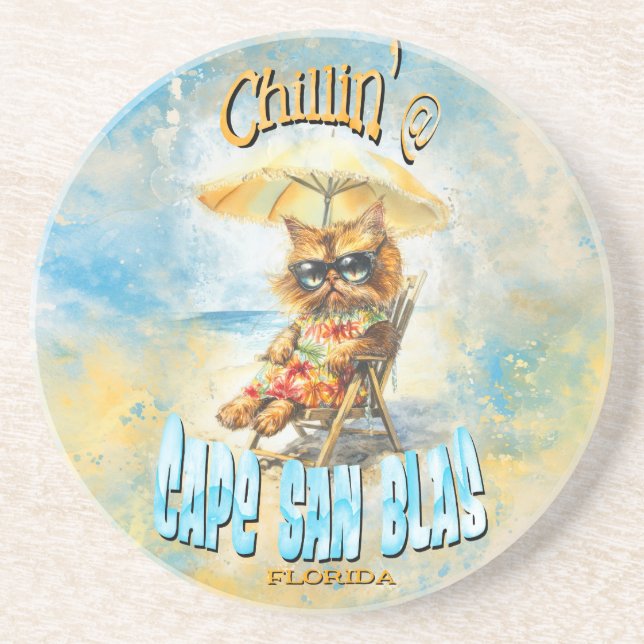 Porta-copos Cabo San Blas Florida Beach Lounging Cat (Frente)