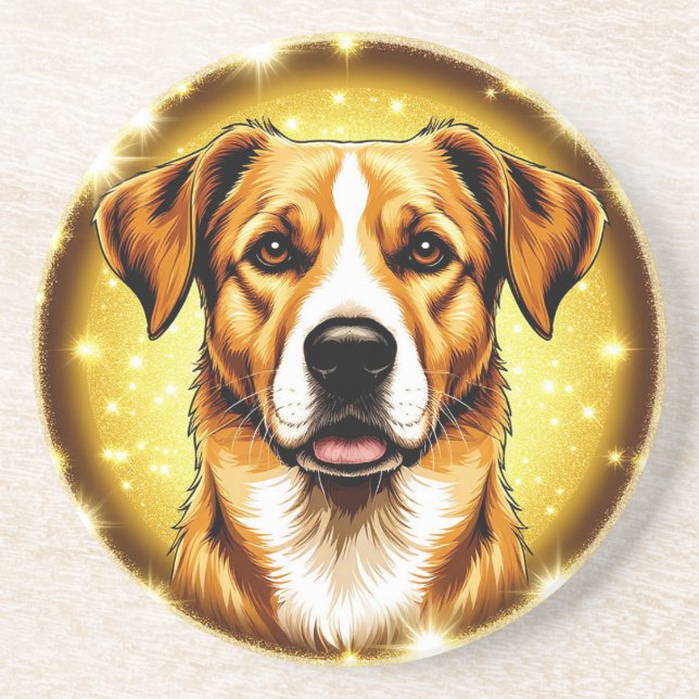 Porta-copos Cachorro com Fundo Dourado (Frente)