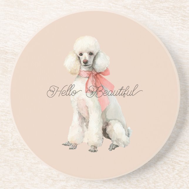 Porta-copos Cachorro Poodle Branco Olá Bonito (Frente)