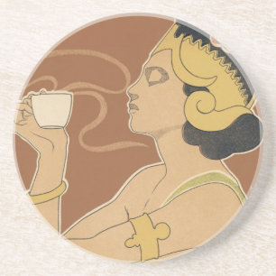 Porta-copos Café Rajah Art Nouveau Vintage, Senhora com Café