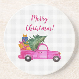 Porta-copos Caminhão Rosa de Natal Fofo Com Árvore e Desejos