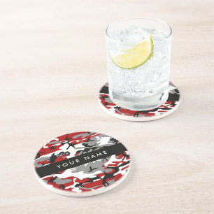 Porta-copos Camuflagem Vermelha e Cinza Seu nome Personaliza