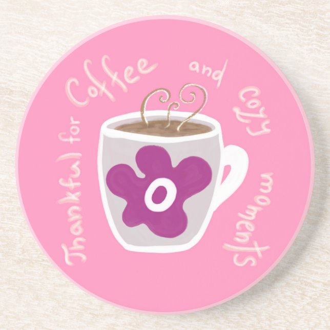 Porta-copos Caneca de café com flor grande e aspas (Frente)
