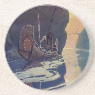 Porta-copos Canoa indiana do vintage que rema com símbolo de