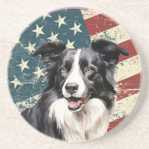 Porta-copos Cão Border Collie com Bandeira Americana Grunge