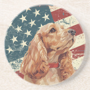 Porta-copos Cão Cocker Spaniel com Bandeira Americana Grunge