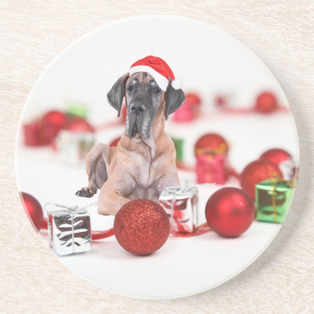 Porta-copos Cão Dogue Alemão com Enfeites de Natal Presentes (Frente)