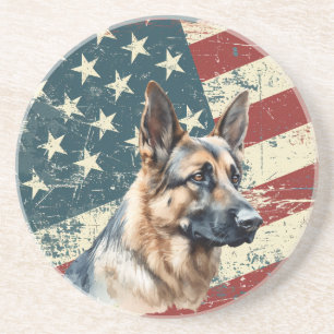 Porta-copos Cão Pastor Alemão com Bandeira Americana Grunge