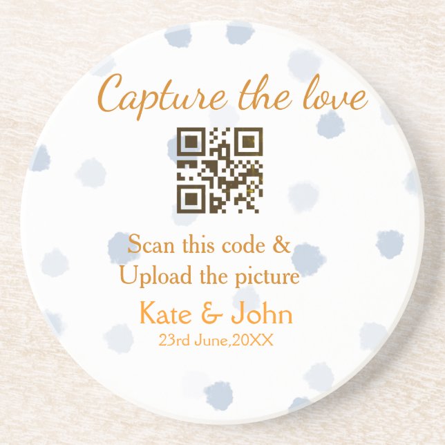 Porta-copos Capture o amor adicione QR scan upload imagem azul (Frente)