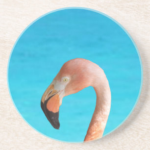 Porta-copos Cara flamingo rosa contra a água azul em um