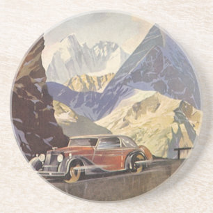 Porta-copos Carro vintage na Mountain Road no inverno com neve