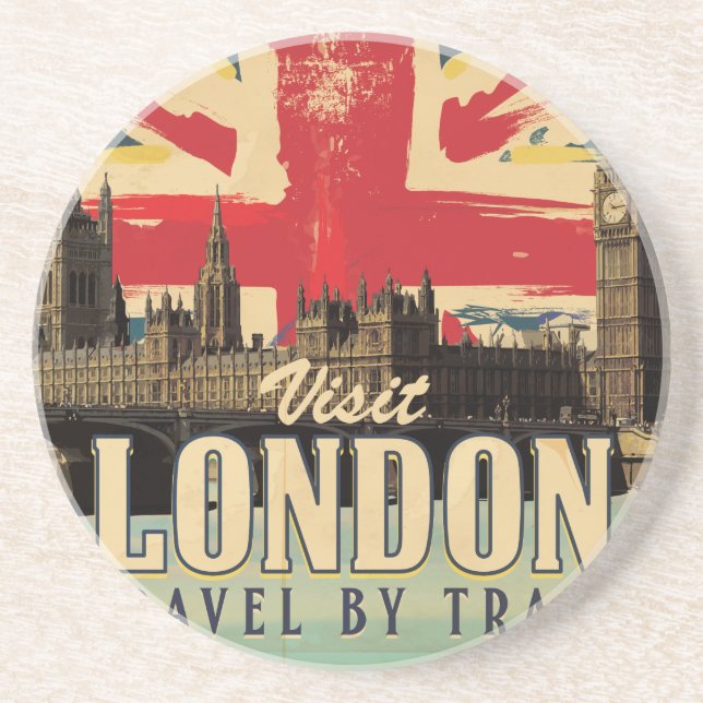 Porta-copos Cartaz antigo Visite Londres (Frente)